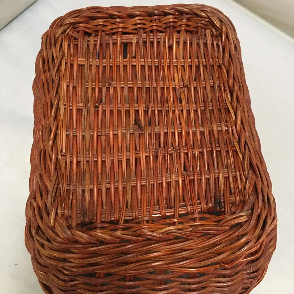 Wicker Storage Basket Home Decor OS Brown Rectangular Woven Tray Cottagecore